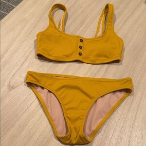Madewell Ribbed Bikini Set Mustard Yellow Button Detail Size S